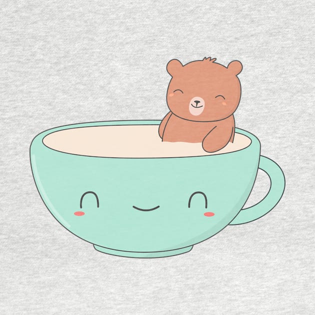 Kawaii Cute Brown Bear Coffee T-Shirt by happinessinatee